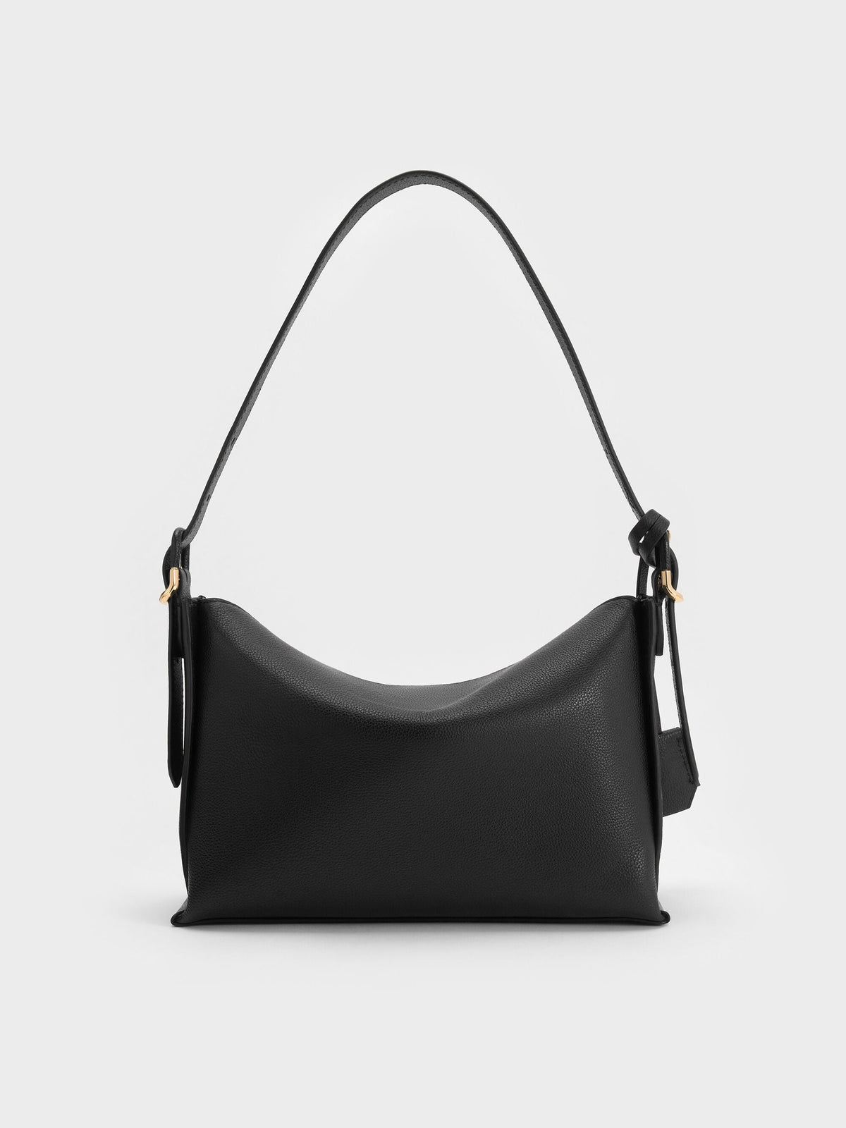CHARLES & KEITH Trusted / Leather Top-Flap Hobo Bag - Black