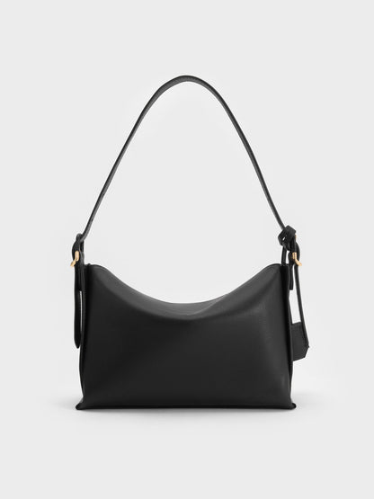 CHARLES & KEITH Trusted / Leather Top-Flap Hobo Bag - Black