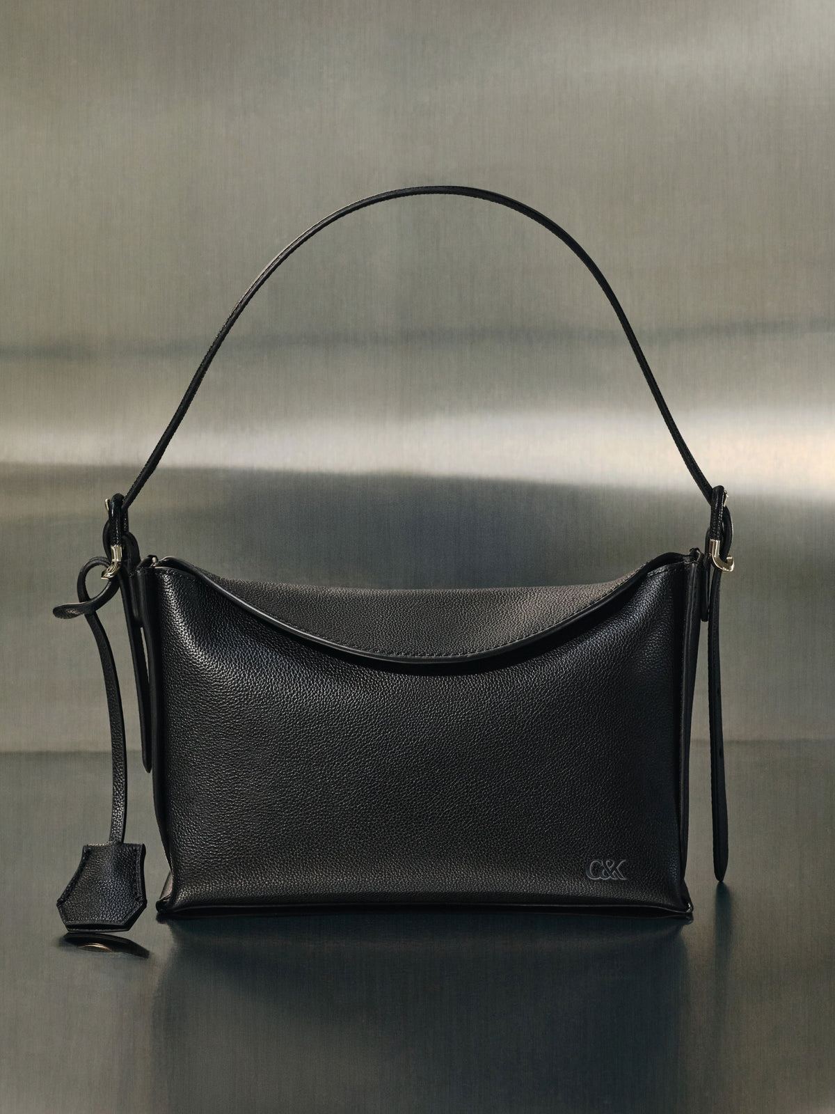 CHARLES & KEITH Trusted / Leather Top-Flap Hobo Bag - Black
