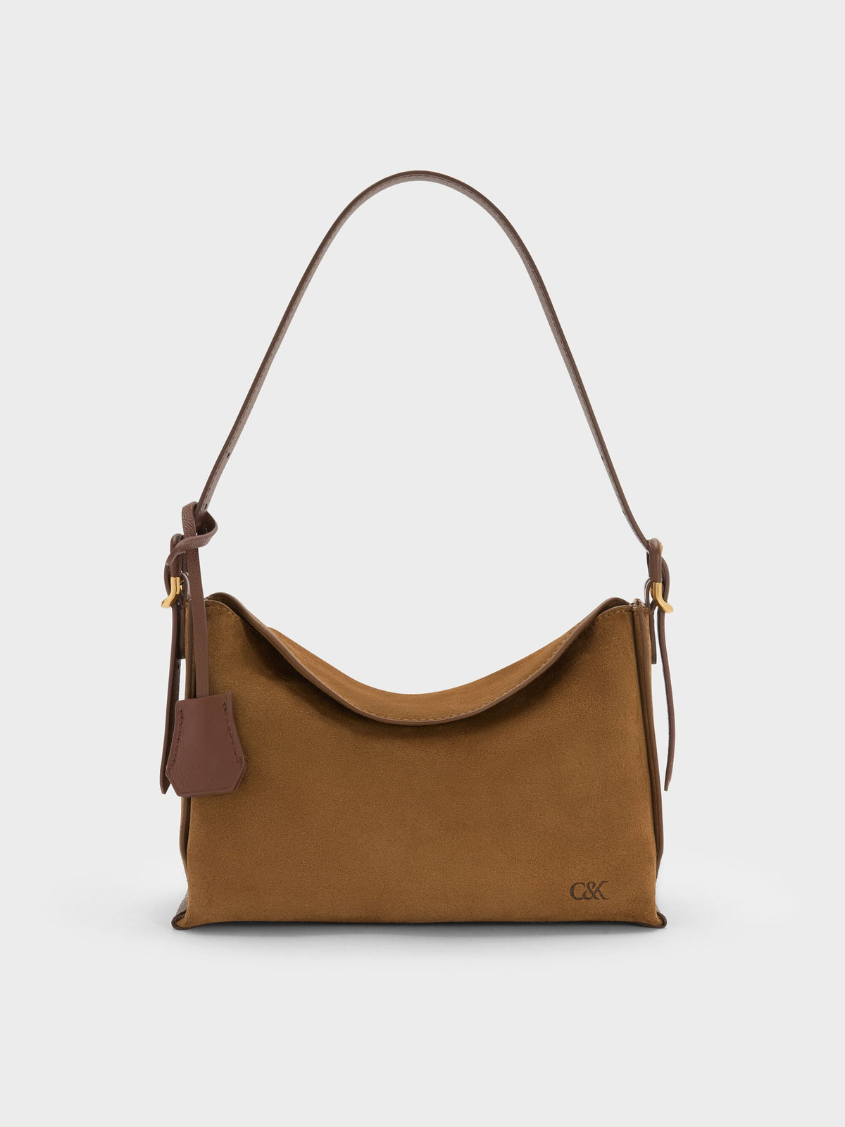 CHARLES & KEITH Everyday / Leather & Suede Top-Flap Hobo Bag - Brown