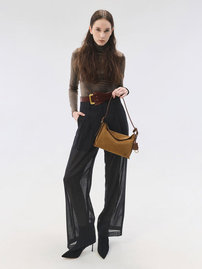 CHARLES & KEITH Everyday / Leather & Suede Top-Flap Hobo Bag - Brown