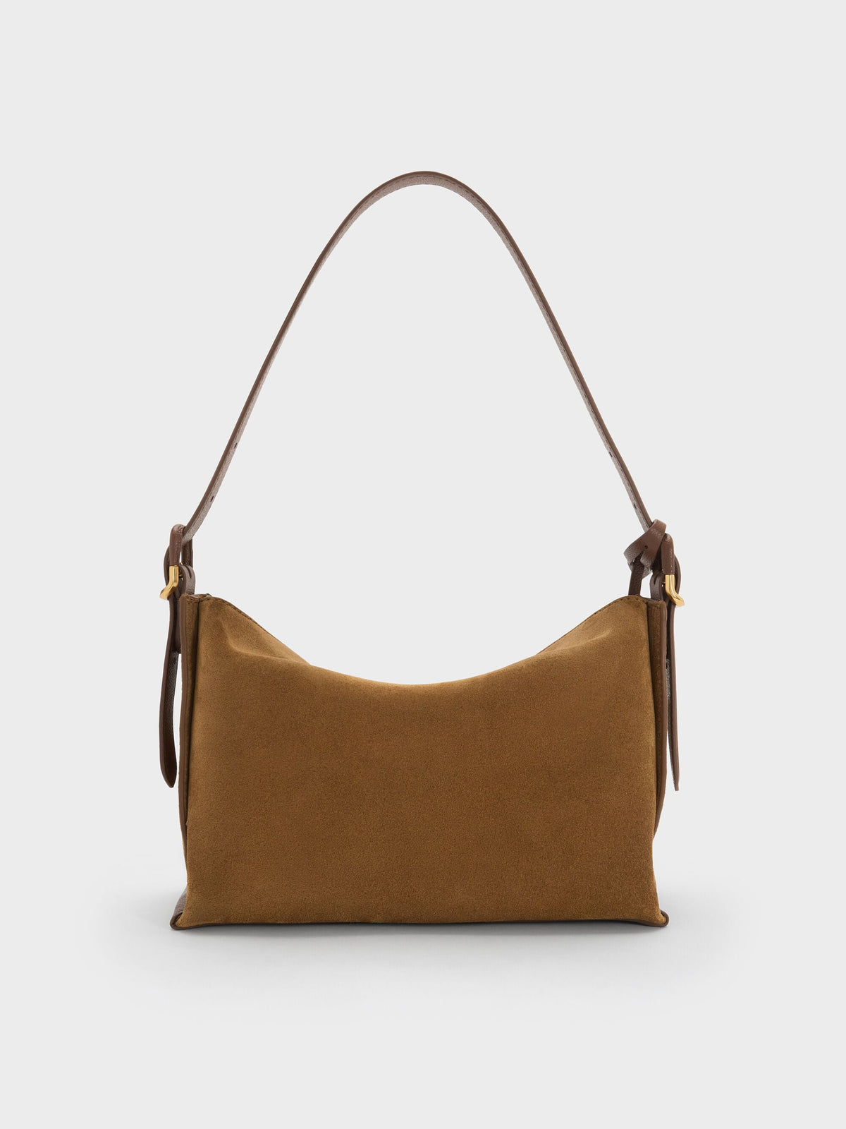 CHARLES & KEITH Everyday / Leather & Suede Top-Flap Hobo Bag - Brown