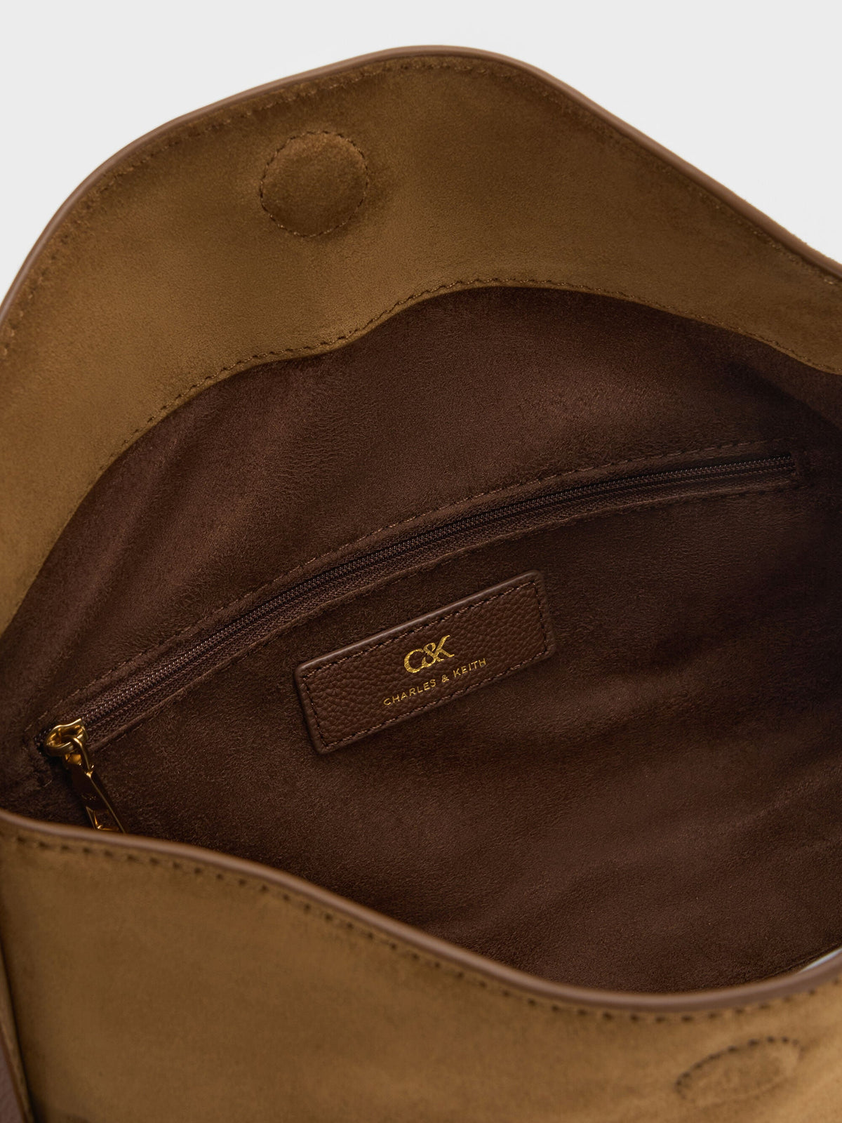 CHARLES & KEITH Everyday / Leather & Suede Top-Flap Hobo Bag - Brown