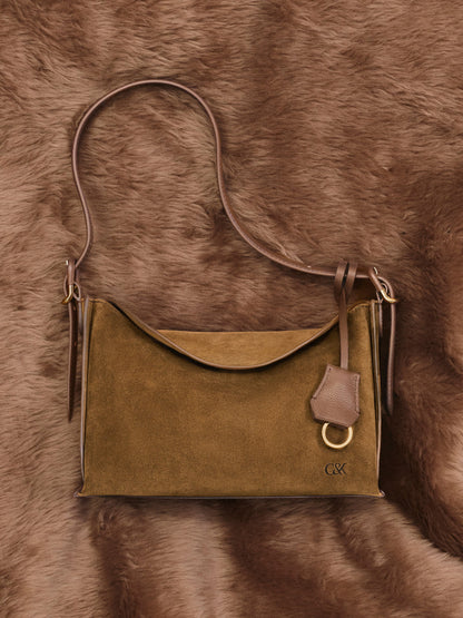 CHARLES & KEITH Everyday / Leather & Suede Top-Flap Hobo Bag - Brown