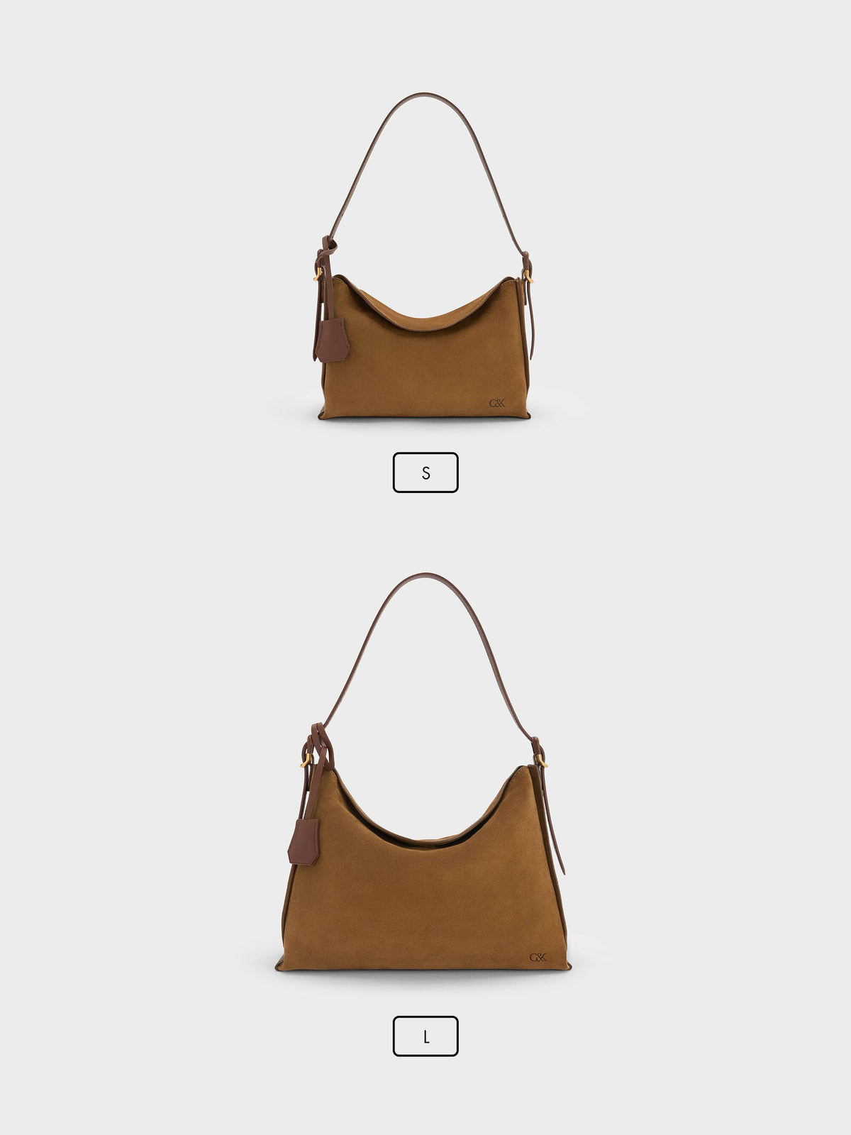 CHARLES & KEITH Everyday / Leather & Suede Top-Flap Hobo Bag - Brown