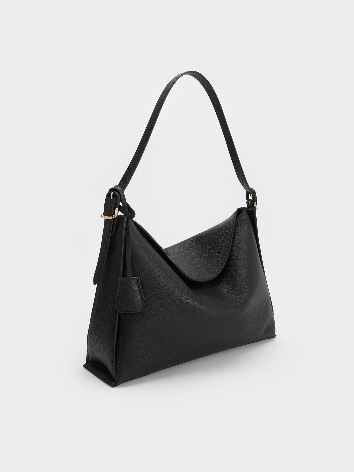 CHARLES & KEITH Best Seller / Large Leather Top-Flap Hobo Bag - Black