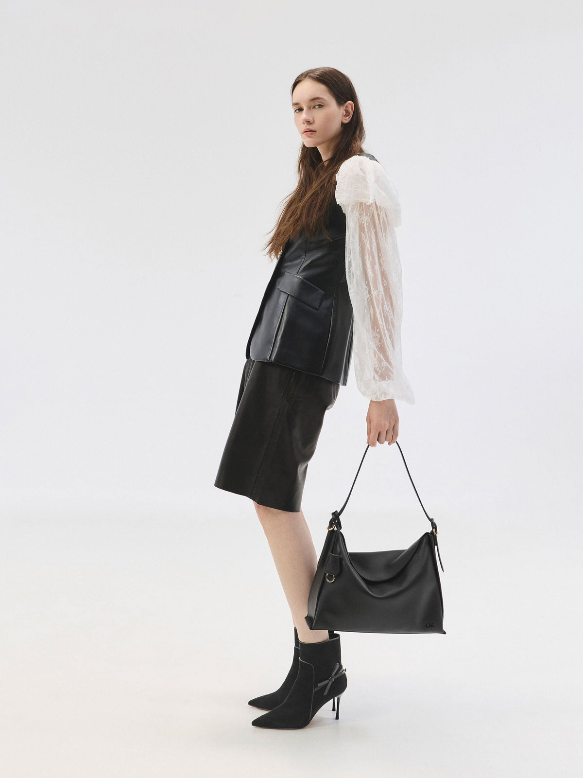 CHARLES & KEITH Best Seller / Large Leather Top-Flap Hobo Bag - Black