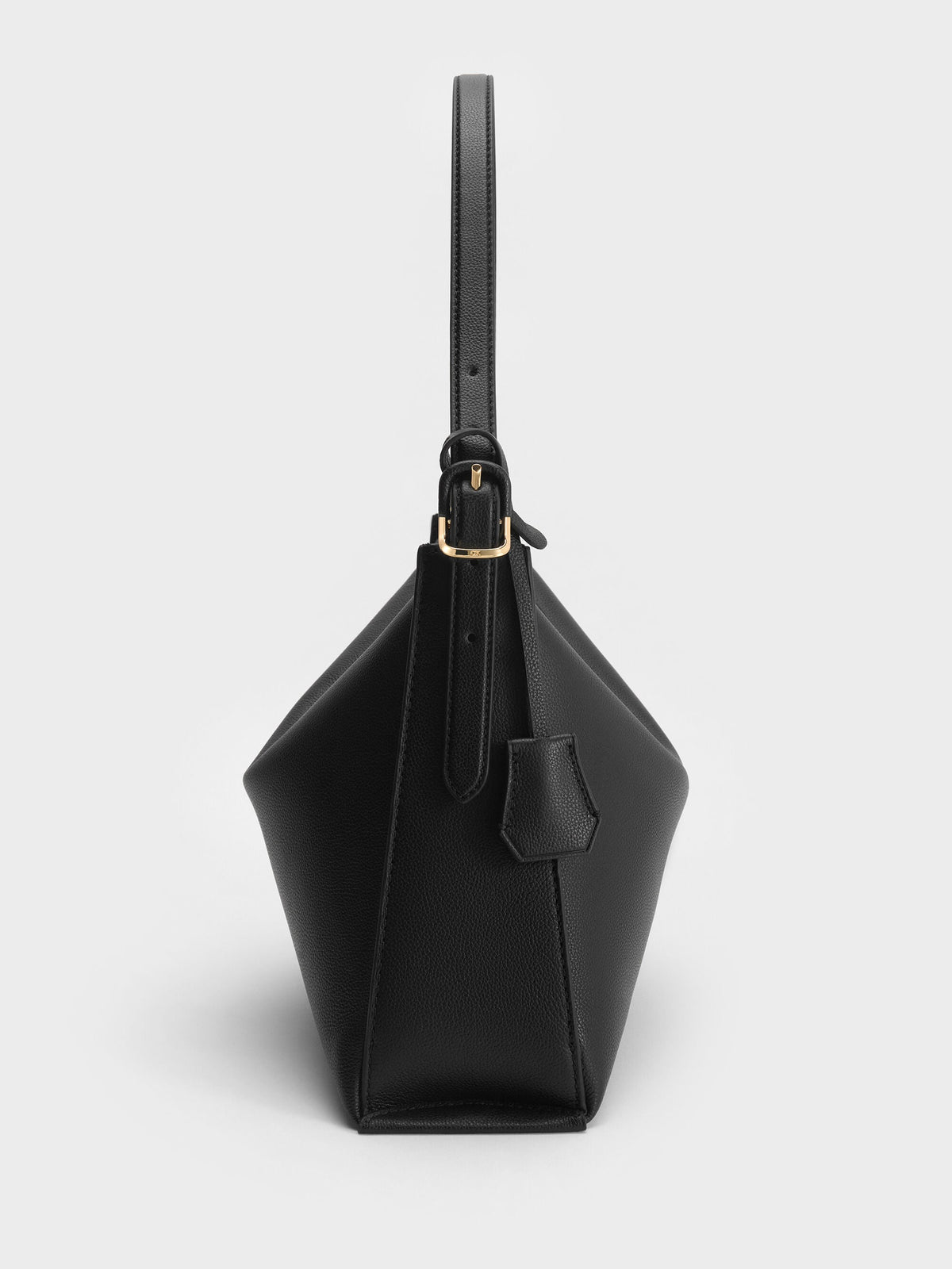 CHARLES & KEITH Best Seller / Large Leather Top-Flap Hobo Bag - Black
