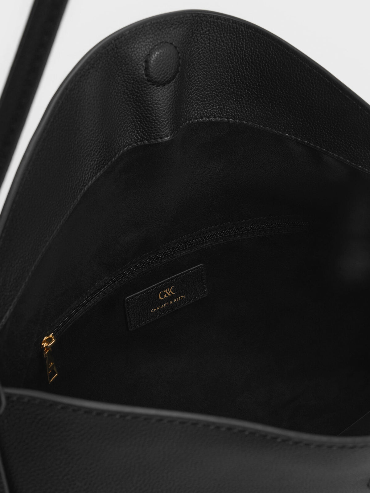 CHARLES & KEITH Best Seller / Large Leather Top-Flap Hobo Bag - Black