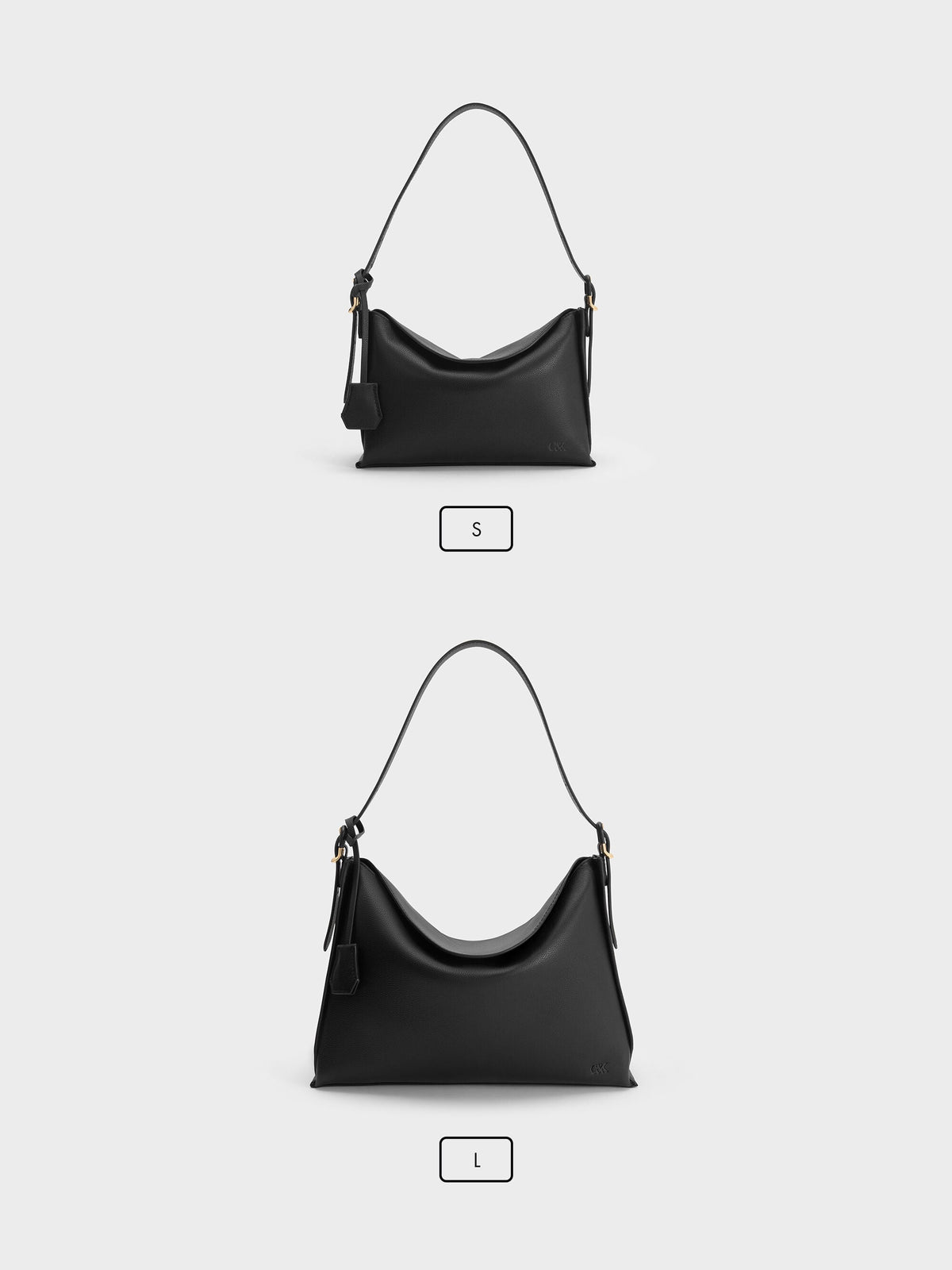 CHARLES & KEITH Best Seller / Large Leather Top-Flap Hobo Bag - Black