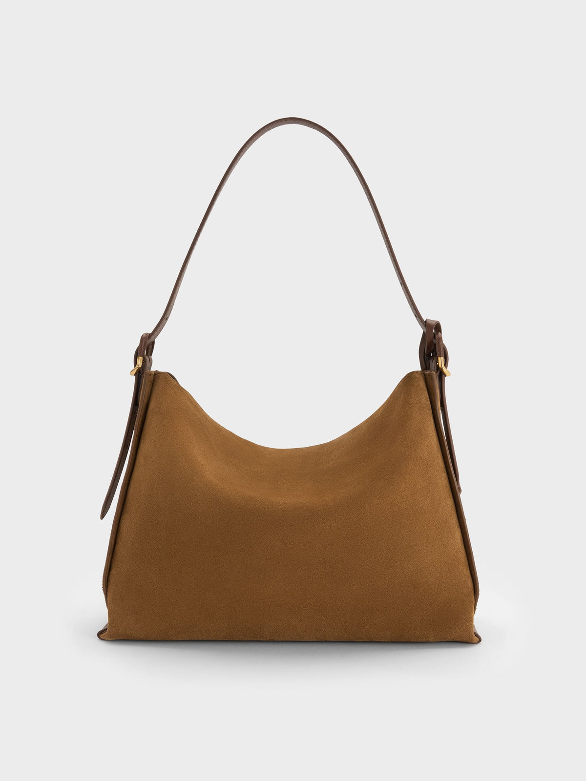 CHARLES & KEITH Sale / Large Leather & Suede Top-Flap Hobo Bag - Brown