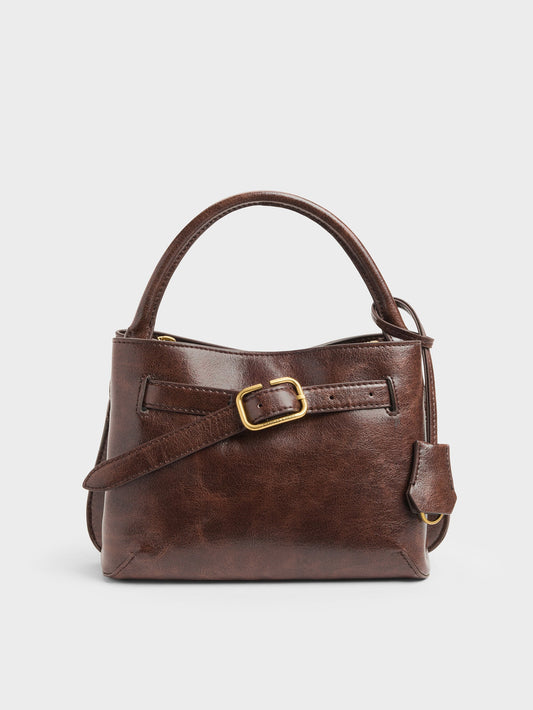 CHARLES & KEITH Latest / Victoria Belted Top Handle Bag - Distressed Coffee