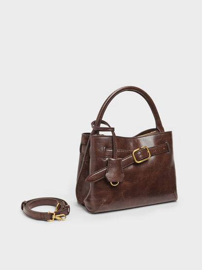CHARLES & KEITH Latest / Victoria Belted Top Handle Bag - Distressed Coffee