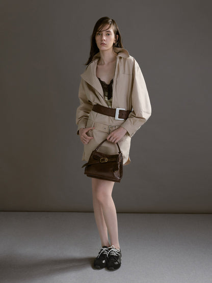 CHARLES & KEITH Latest / Victoria Belted Top Handle Bag - Distressed Coffee