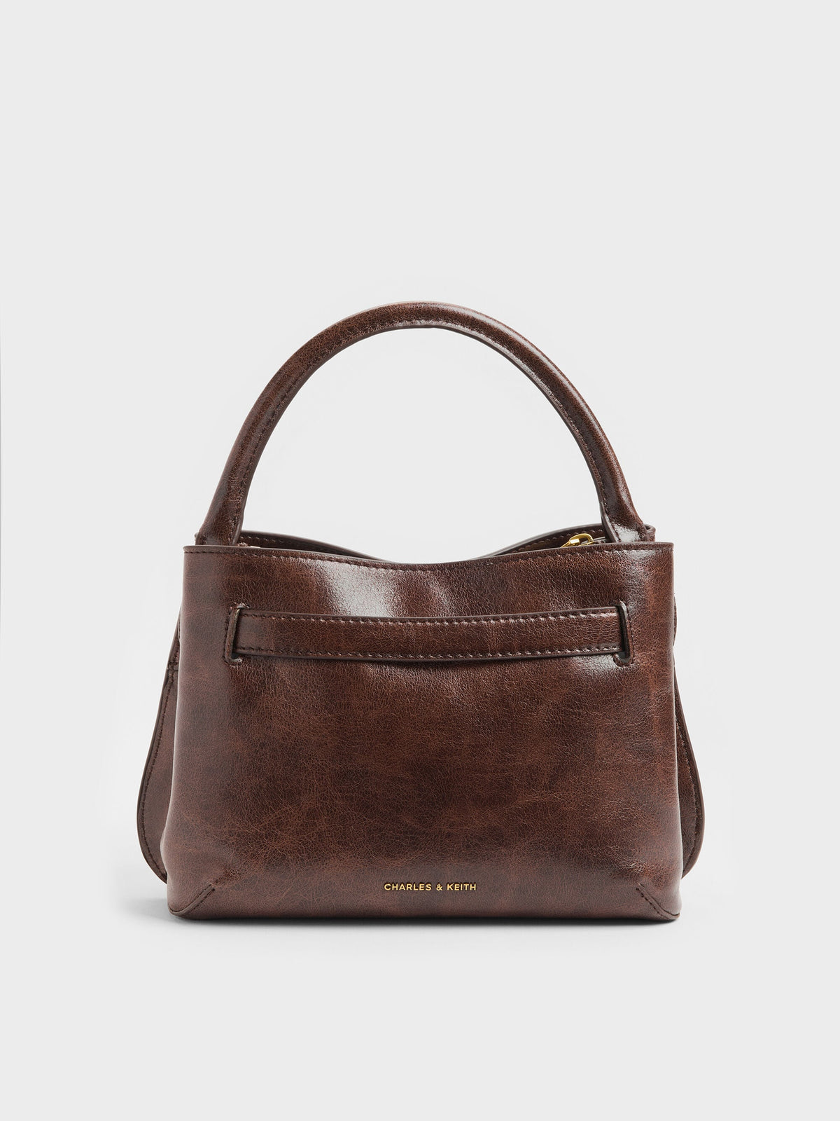 CHARLES & KEITH Latest / Victoria Belted Top Handle Bag - Distressed Coffee
