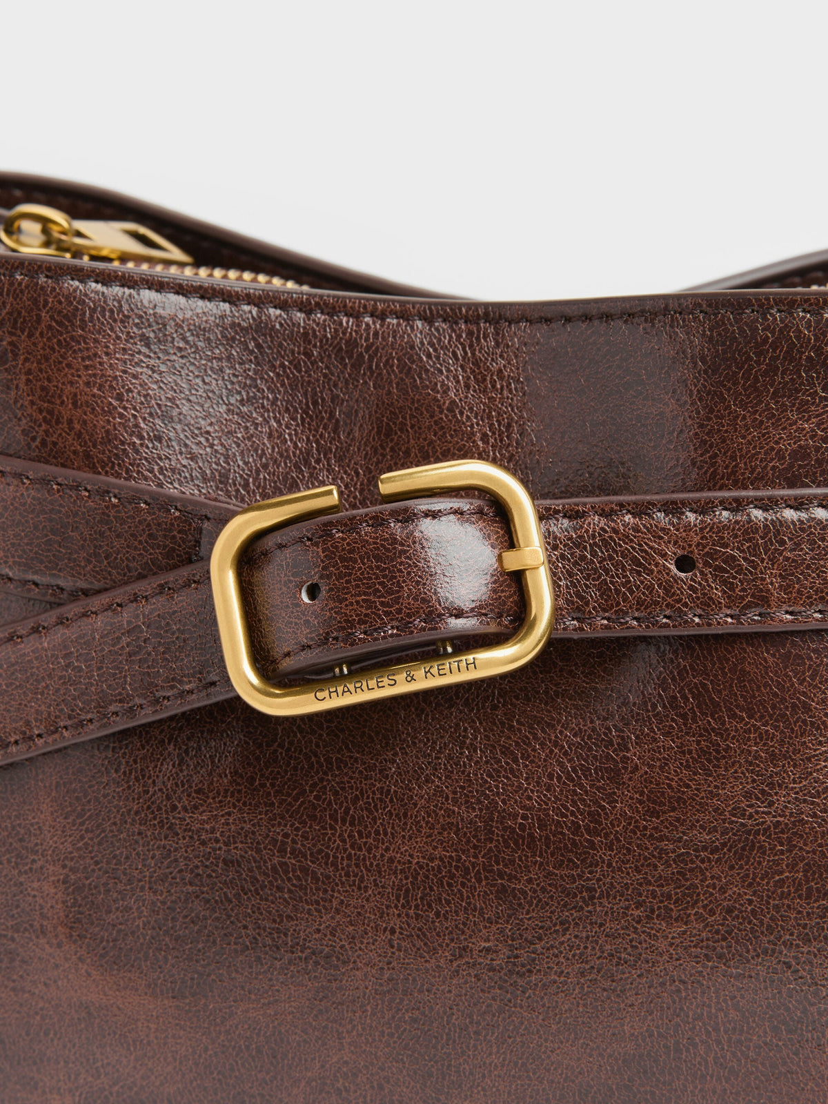 CHARLES & KEITH Latest / Victoria Belted Top Handle Bag - Distressed Coffee