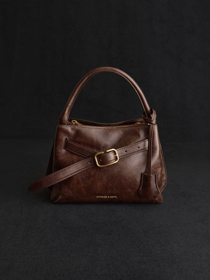 CHARLES & KEITH Latest / Victoria Belted Top Handle Bag - Distressed Coffee