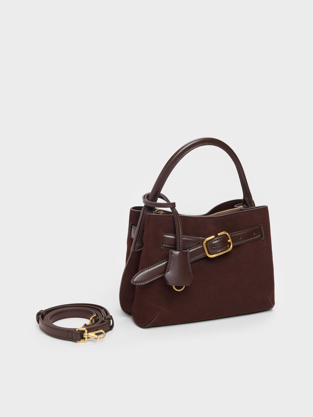 CHARLES & KEITH Trending / Victoria Belted Top Handle Bag - Espresso Brown
