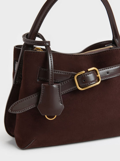 CHARLES & KEITH Trending / Victoria Belted Top Handle Bag - Espresso Brown