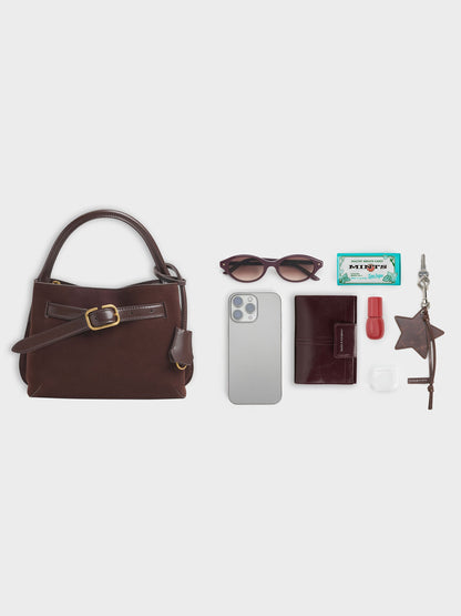 CHARLES & KEITH Trending / Victoria Belted Top Handle Bag - Espresso Brown