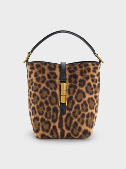 CHARLES & KEITH Discount / Cesia Leopard-Print Metallic-Accent Bucket Bag - Multi