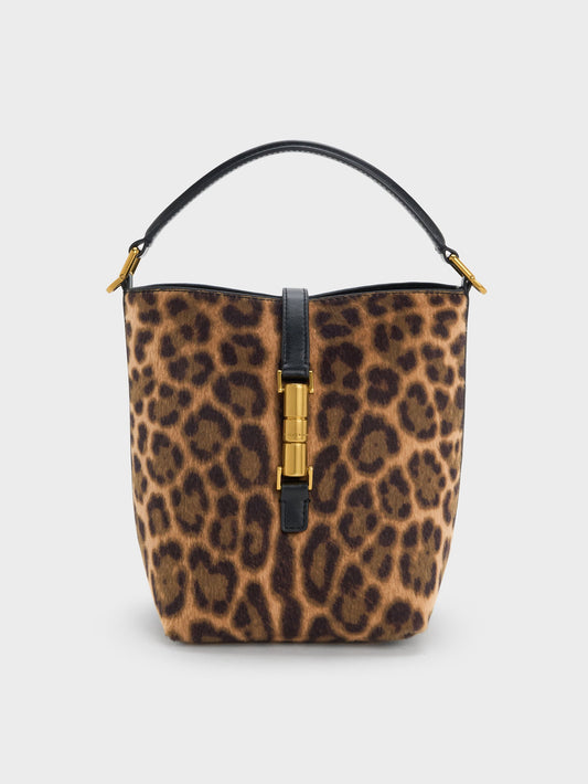 CHARLES & KEITH Discount / Cesia Leopard-Print Metallic-Accent Bucket Bag - Multi