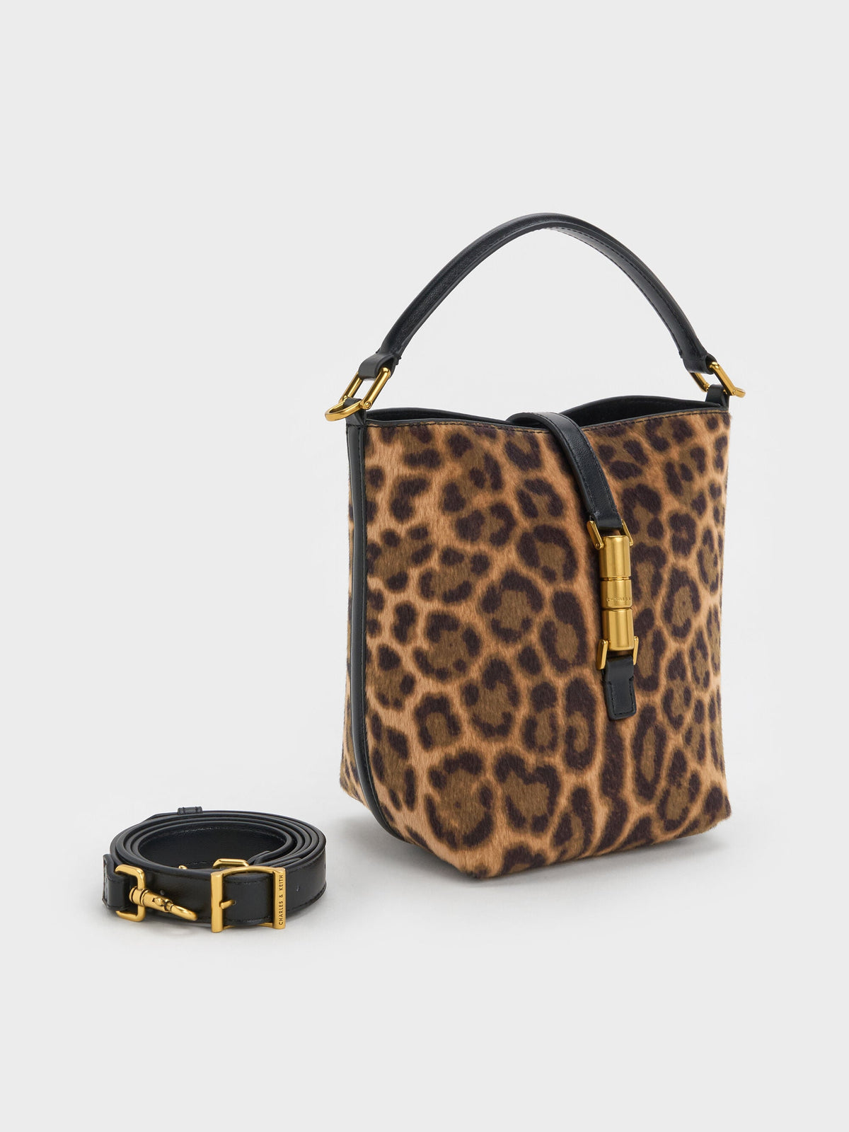 CHARLES & KEITH Discount / Cesia Leopard-Print Metallic-Accent Bucket Bag - Multi