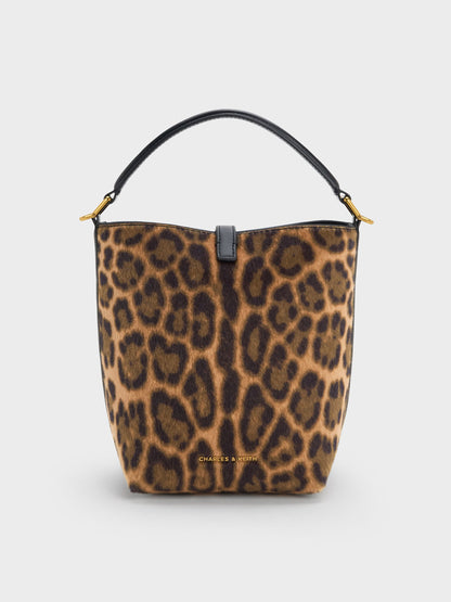 CHARLES & KEITH Discount / Cesia Leopard-Print Metallic-Accent Bucket Bag - Multi
