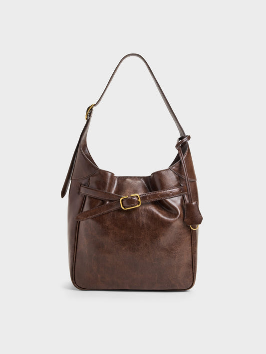 CHARLES & KEITH Popular / Victoria Belted Hobo Bag - Distressed Coffee