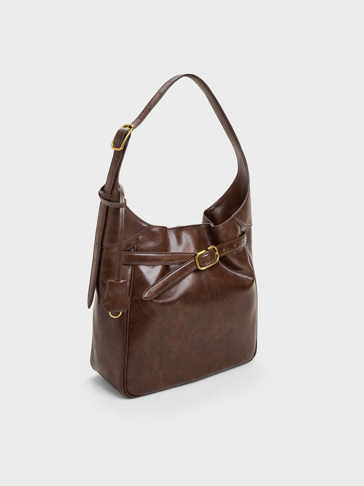 CHARLES & KEITH Popular / Victoria Belted Hobo Bag - Distressed Coffee