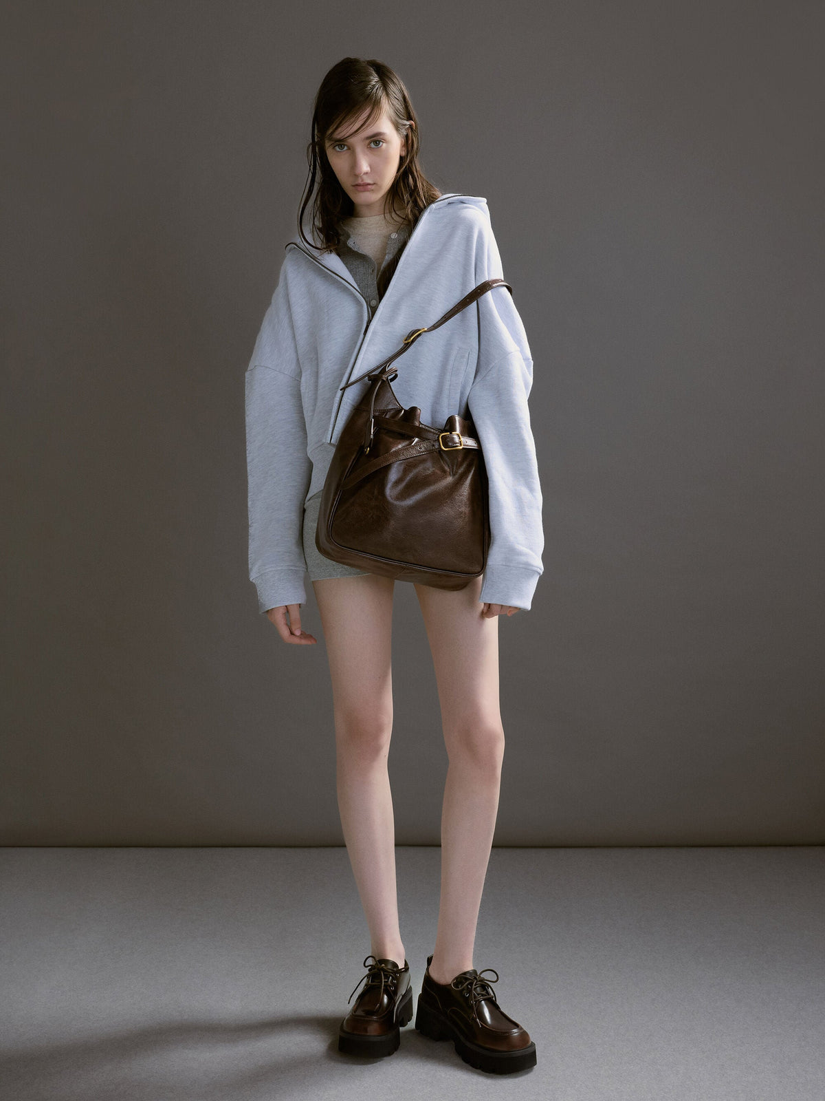 CHARLES & KEITH Popular / Victoria Belted Hobo Bag - Distressed Coffee