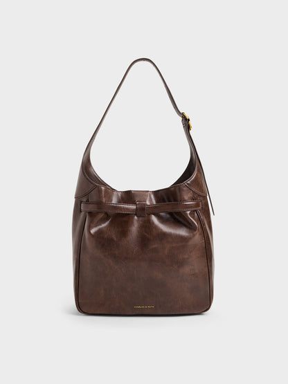 CHARLES & KEITH Popular / Victoria Belted Hobo Bag - Distressed Coffee