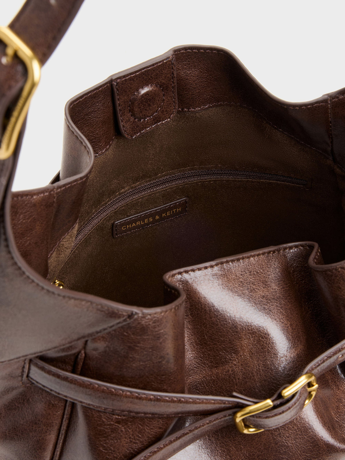 CHARLES & KEITH Popular / Victoria Belted Hobo Bag - Distressed Coffee