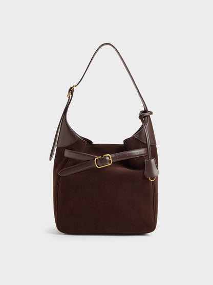 CHARLES & KEITH Hot Sale / Victoria Belted Hobo Bag - Espresso Brown