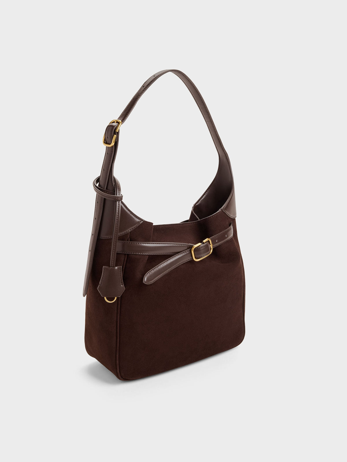 CHARLES & KEITH Hot Sale / Victoria Belted Hobo Bag - Espresso Brown