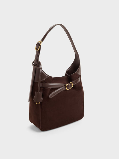 CHARLES & KEITH Hot Sale / Victoria Belted Hobo Bag - Espresso Brown