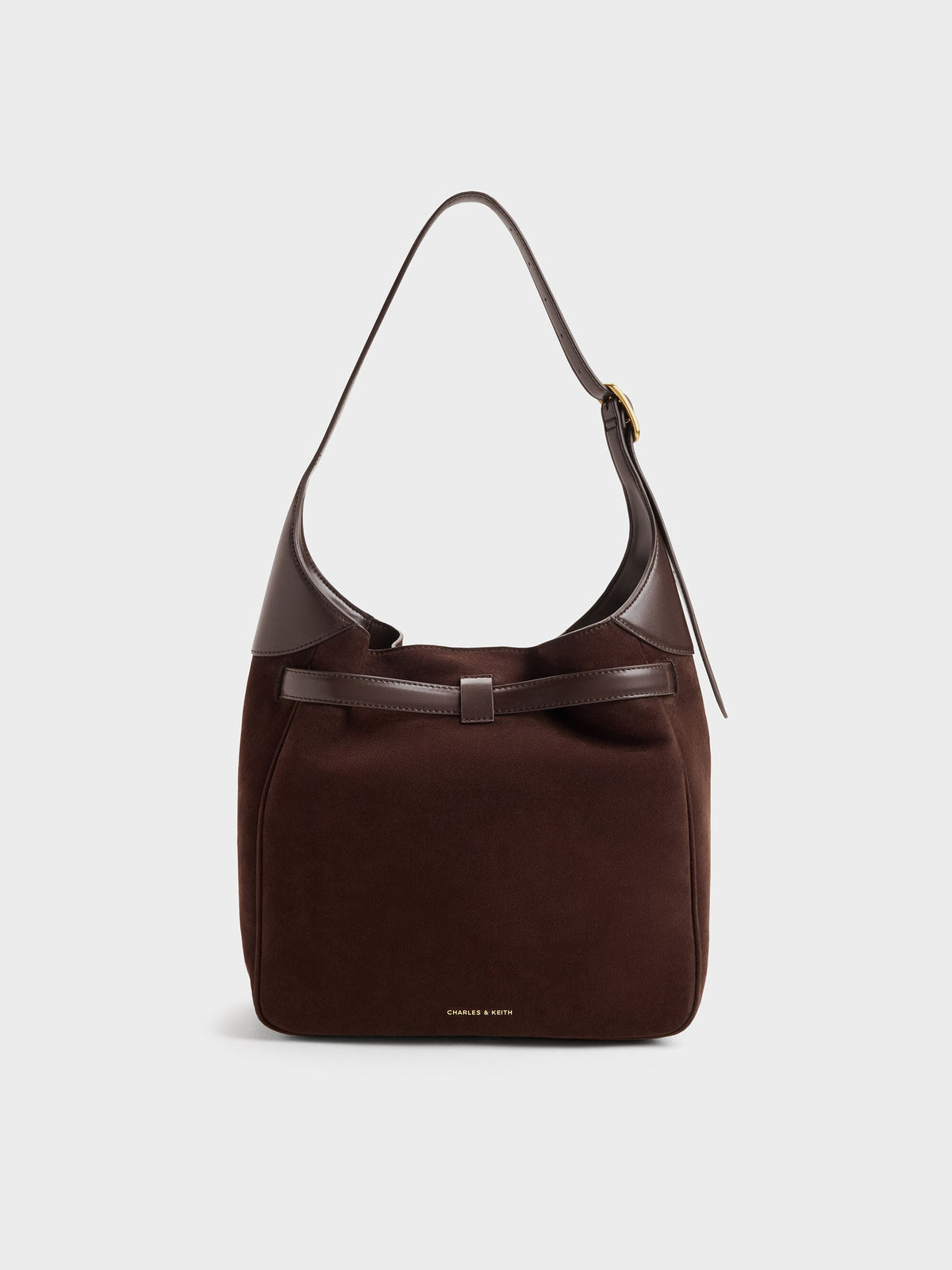 CHARLES & KEITH Hot Sale / Victoria Belted Hobo Bag - Espresso Brown