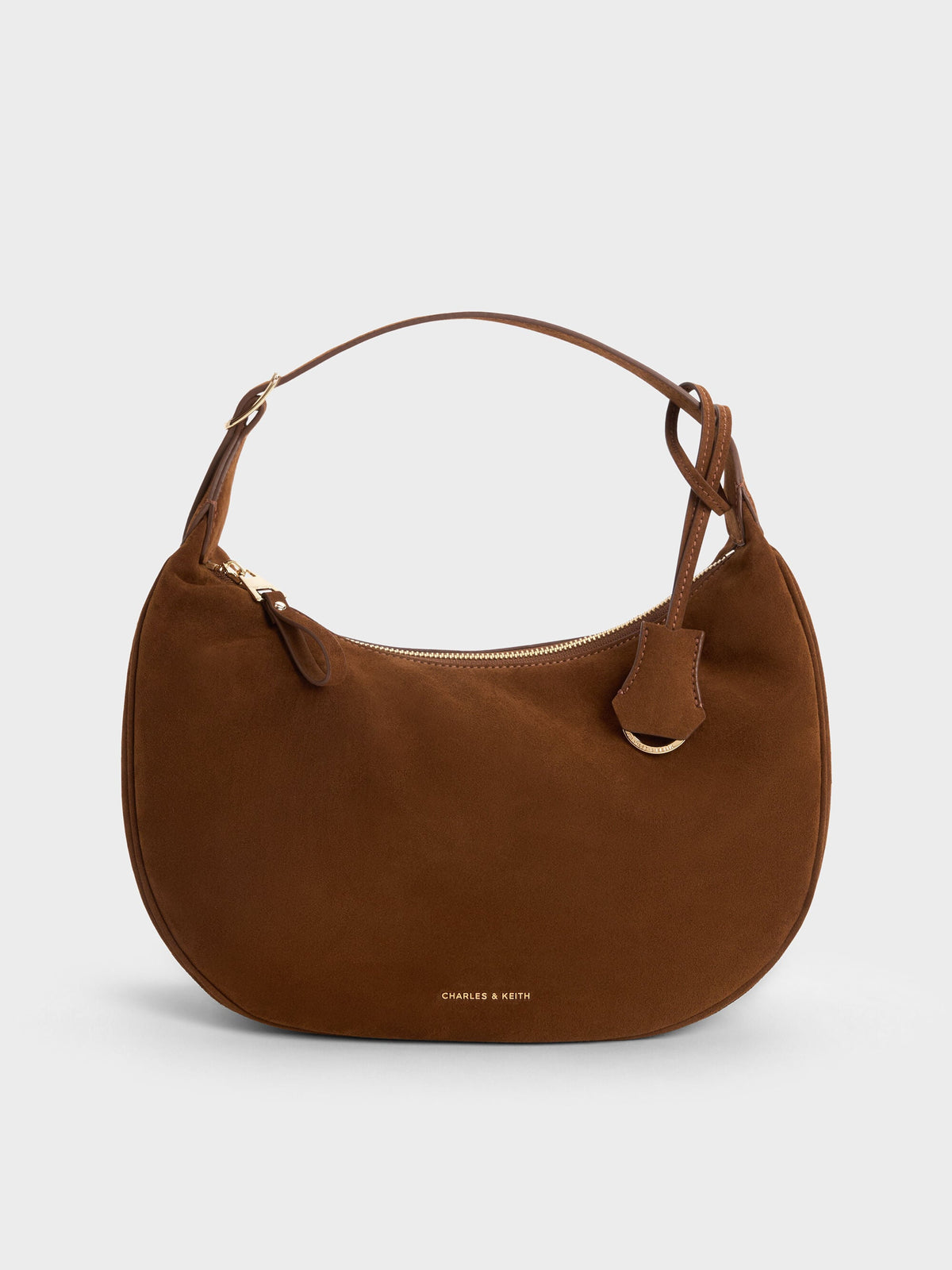 CHARLES & KEITH Discount / Large Vega Faux Suede Hobo Bag - Pecan Brown