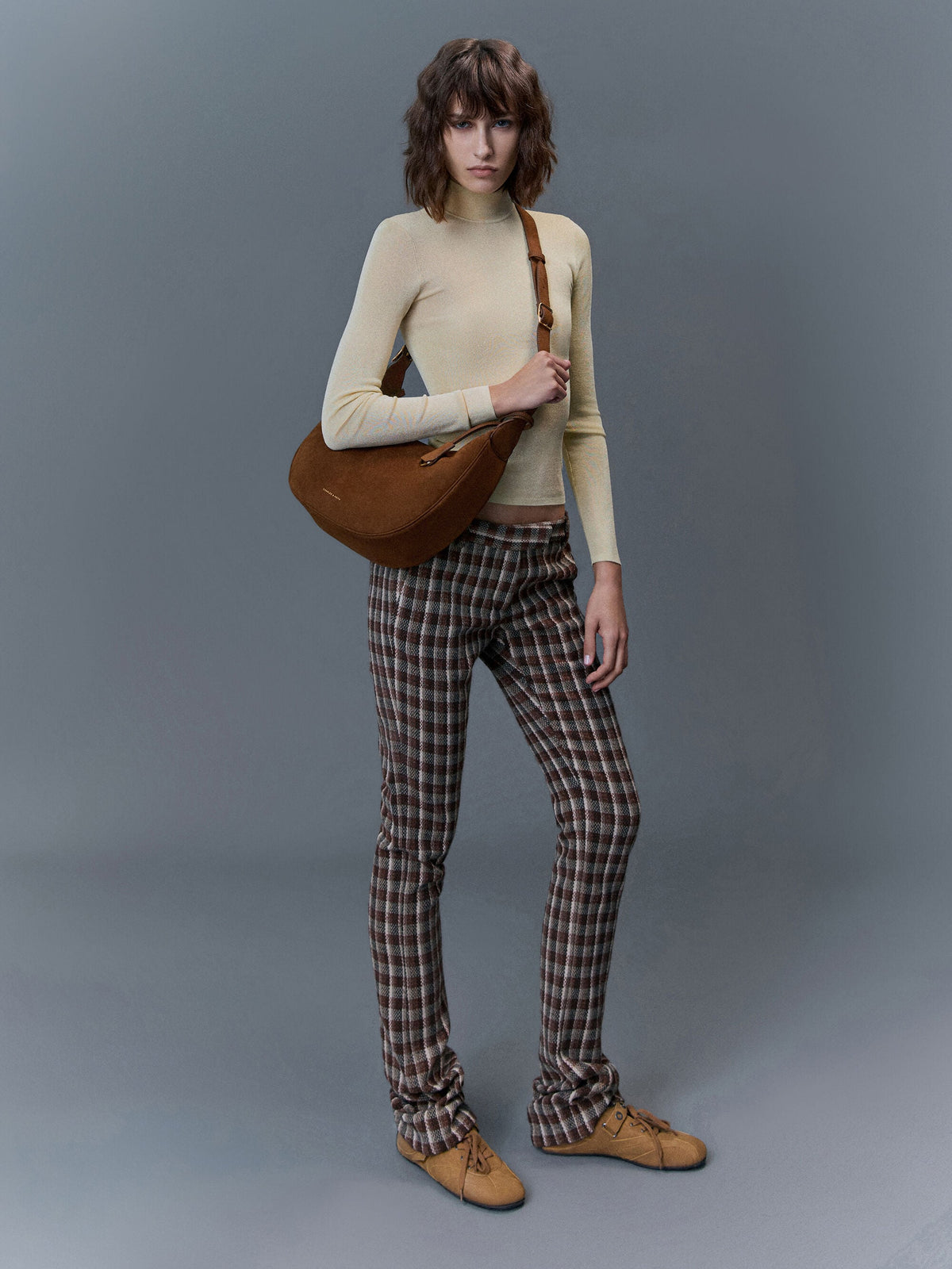 CHARLES & KEITH Discount / Large Vega Faux Suede Hobo Bag - Pecan Brown