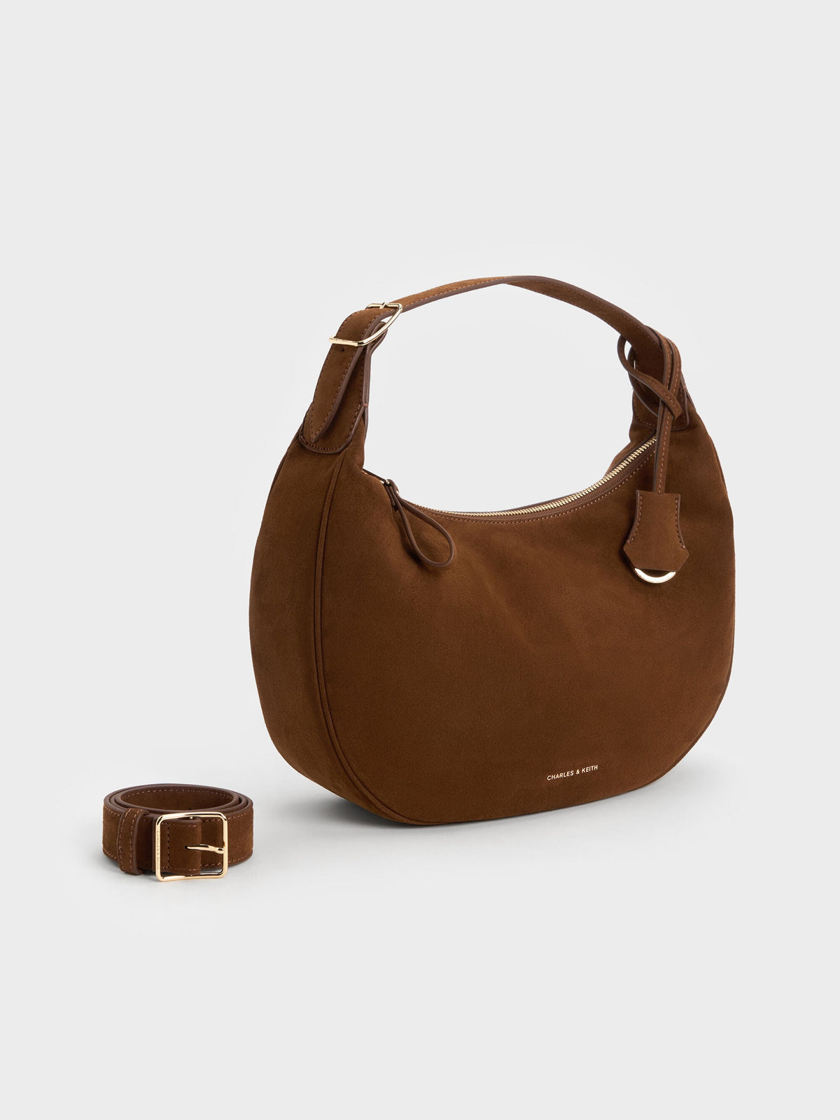 CHARLES & KEITH Discount / Large Vega Faux Suede Hobo Bag - Pecan Brown