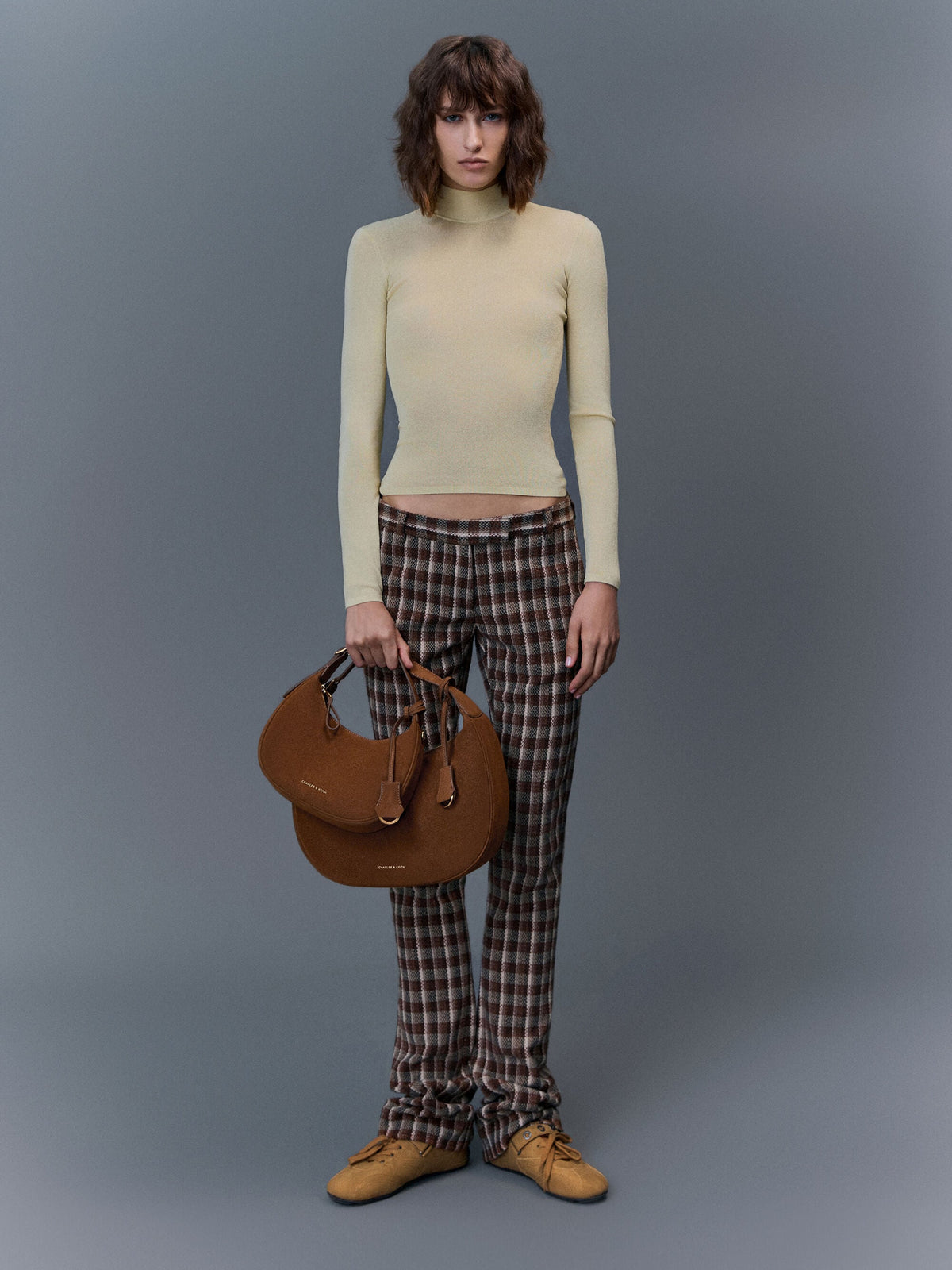 CHARLES & KEITH Discount / Large Vega Faux Suede Hobo Bag - Pecan Brown