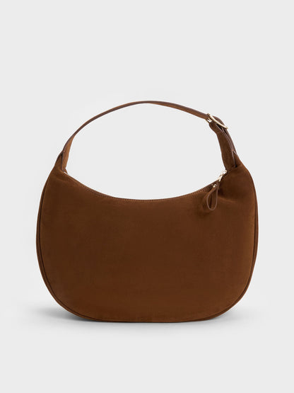 CHARLES & KEITH Discount / Large Vega Faux Suede Hobo Bag - Pecan Brown