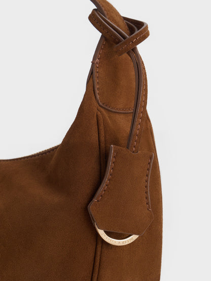 CHARLES & KEITH Discount / Large Vega Faux Suede Hobo Bag - Pecan Brown
