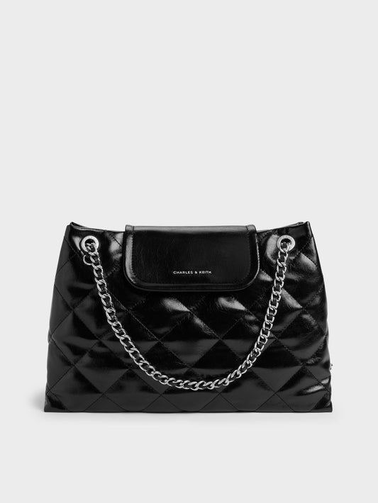 CHARLES & KEITH Recommended / Large Apfra Quilted Shoulder Bag - Noir