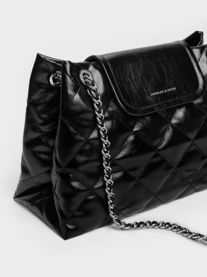 CHARLES & KEITH Recommended / Large Apfra Quilted Shoulder Bag - Noir