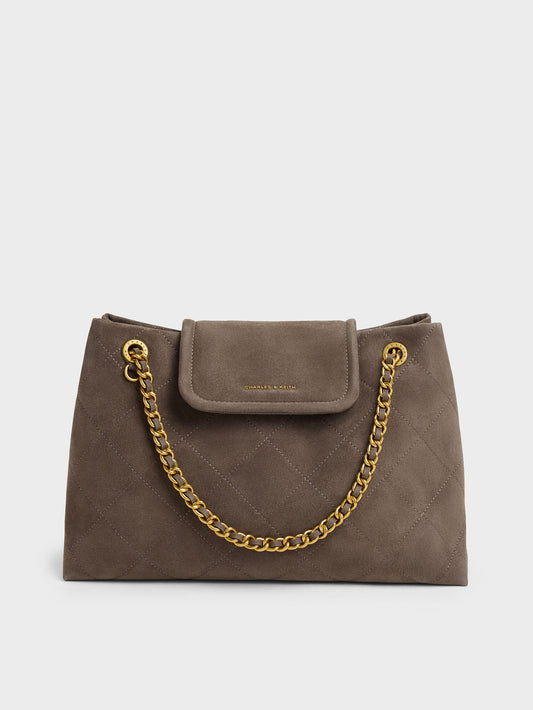 CHARLES & KEITH Special Offer / Large Apfra Quilted Shoulder Bag - Stone Grey