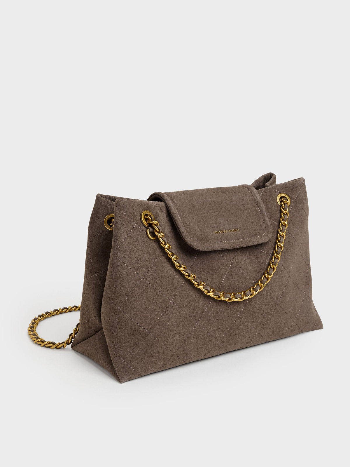 CHARLES & KEITH Special Offer / Large Apfra Quilted Shoulder Bag - Stone Grey