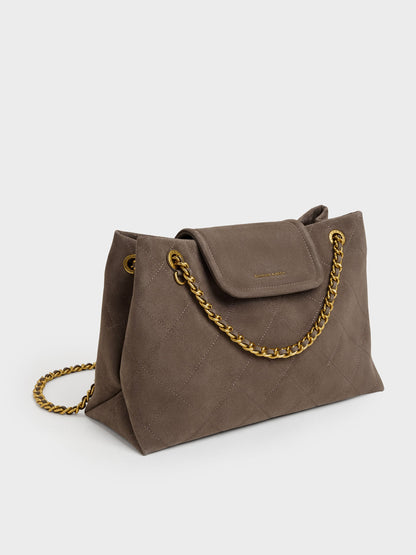 CHARLES & KEITH Special Offer / Large Apfra Quilted Shoulder Bag - Stone Grey