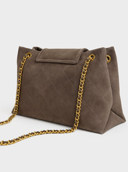 CHARLES & KEITH Special Offer / Large Apfra Quilted Shoulder Bag - Stone Grey