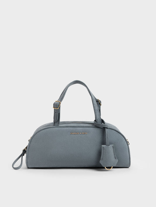 CHARLES & KEITH Classic / Vega Faux Suede Elongated Bowling Bag - Smoky Blue